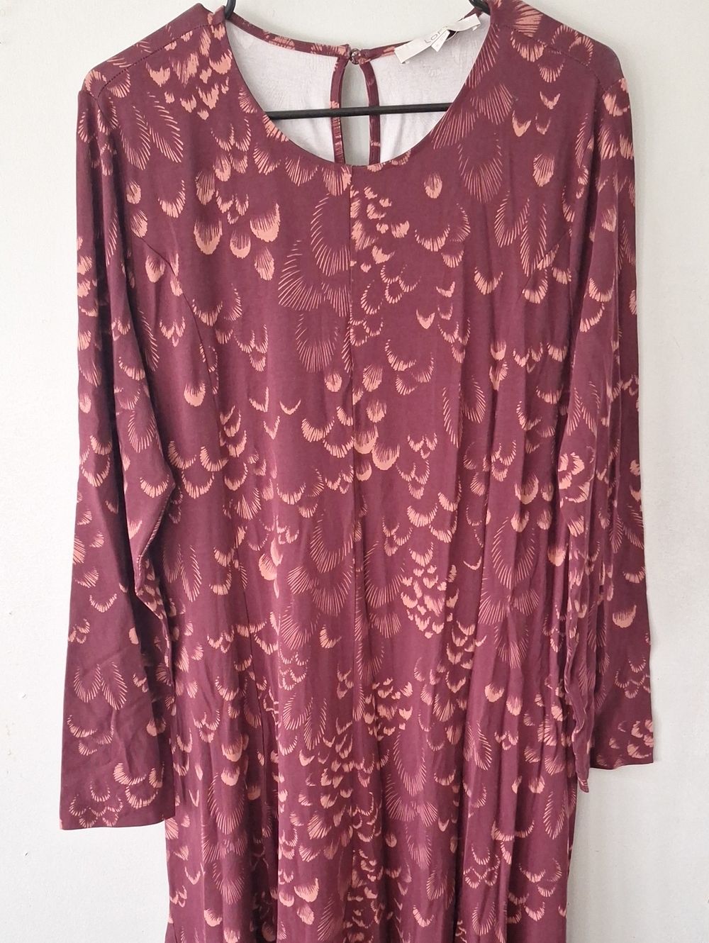 LOFT Maroon and Peach Patterned Long Sleeve Dress